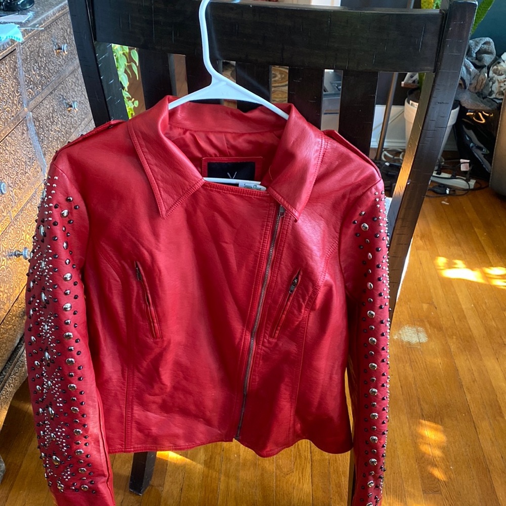 V Christina asymmetrical zip faux leather jacket